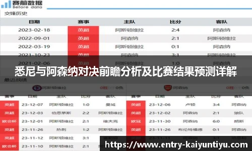 悉尼与阿森纳对决前瞻分析及比赛结果预测详解